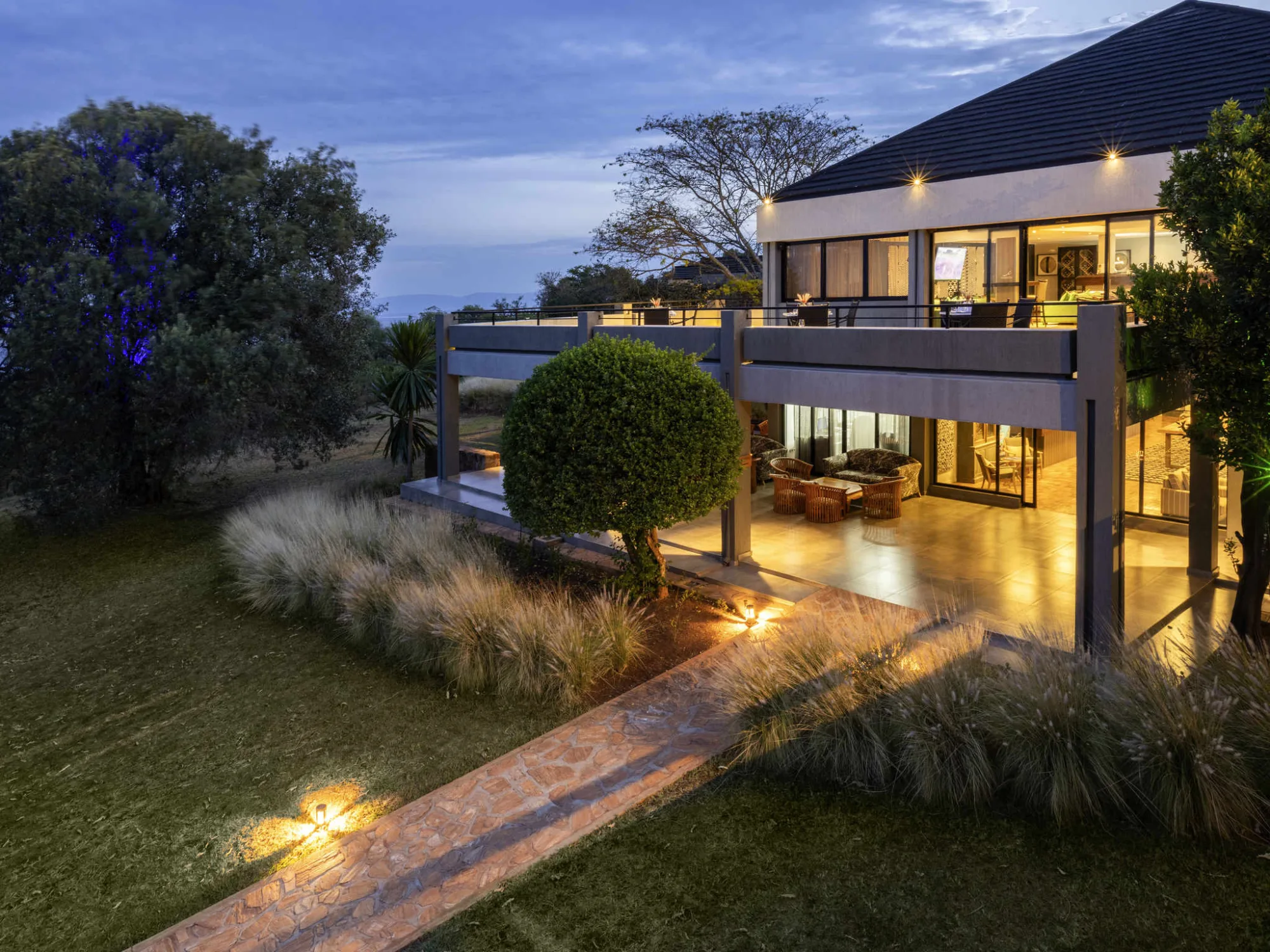 Landscaped lodge exterior