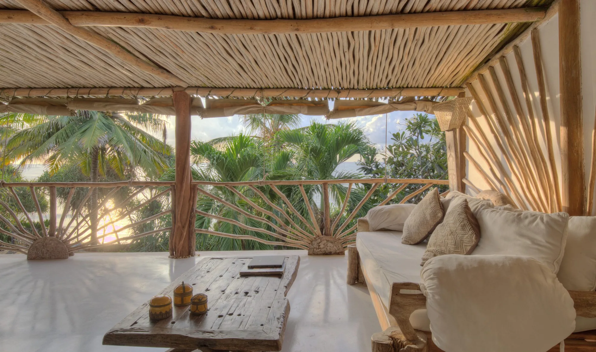 Palm-shaded villa veranda