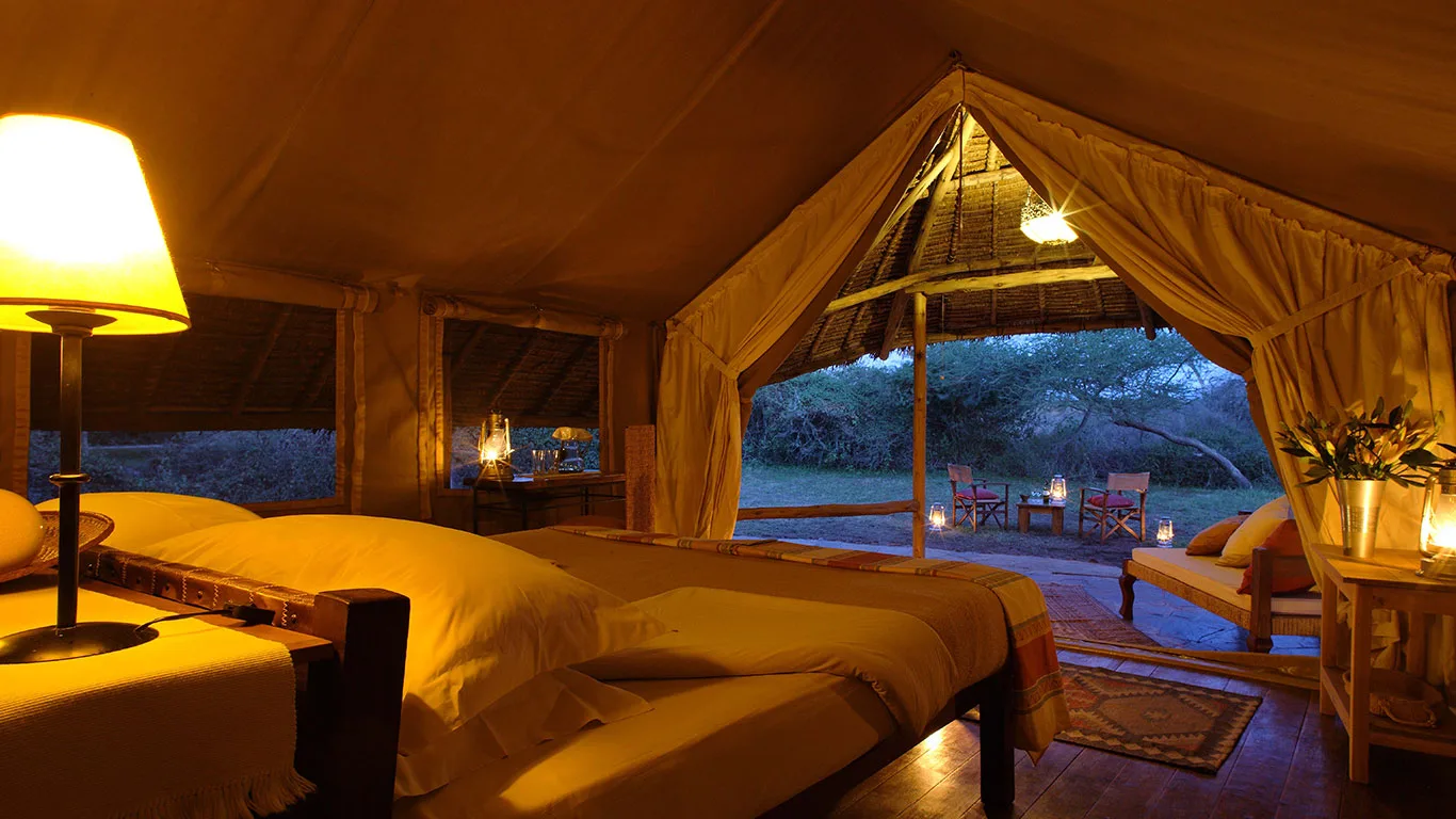 Double tent at dusk