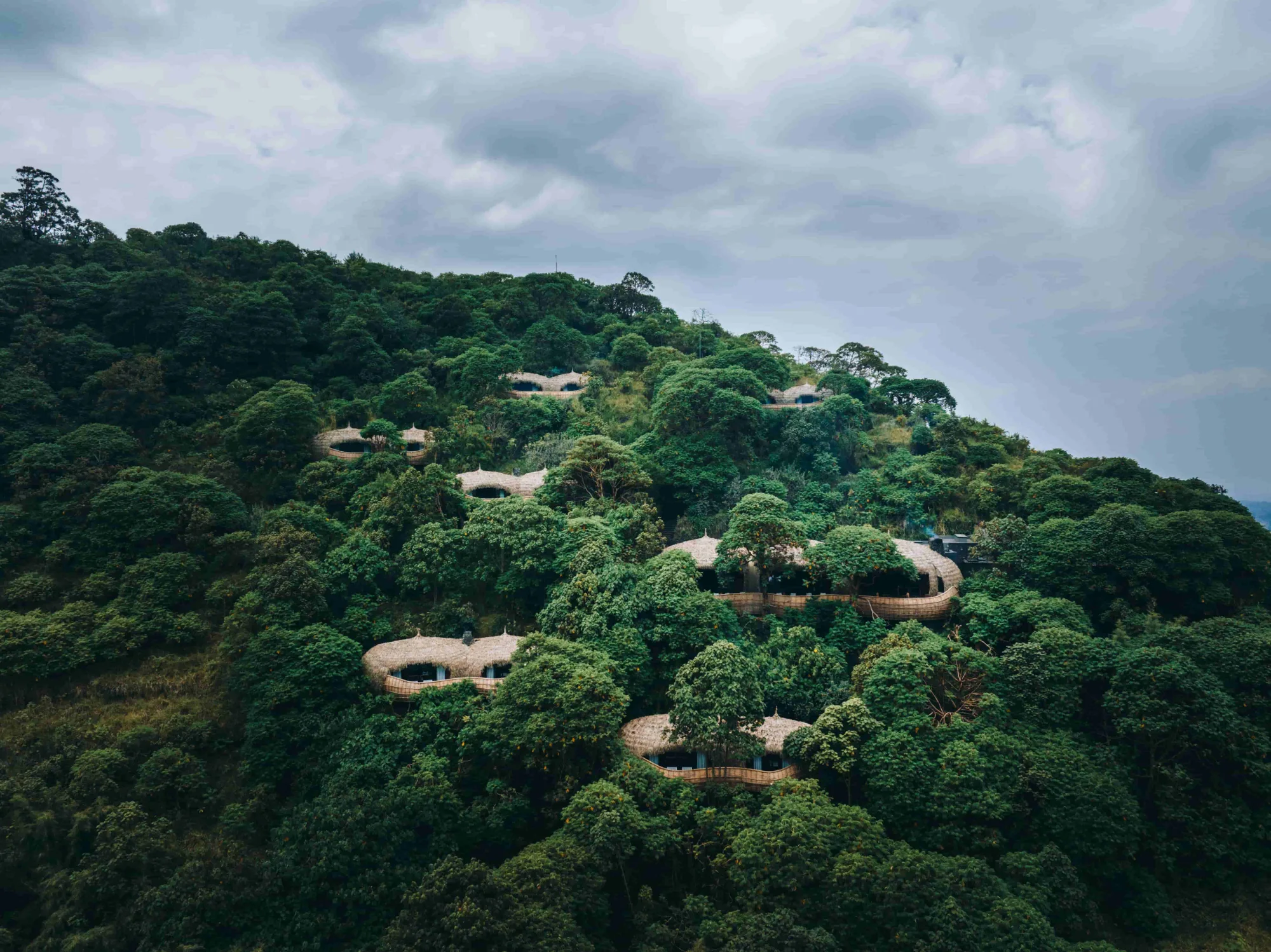 The lodge's six villas are woven into a reforested amphitheatre on the slopes of Mount Bisoke.
