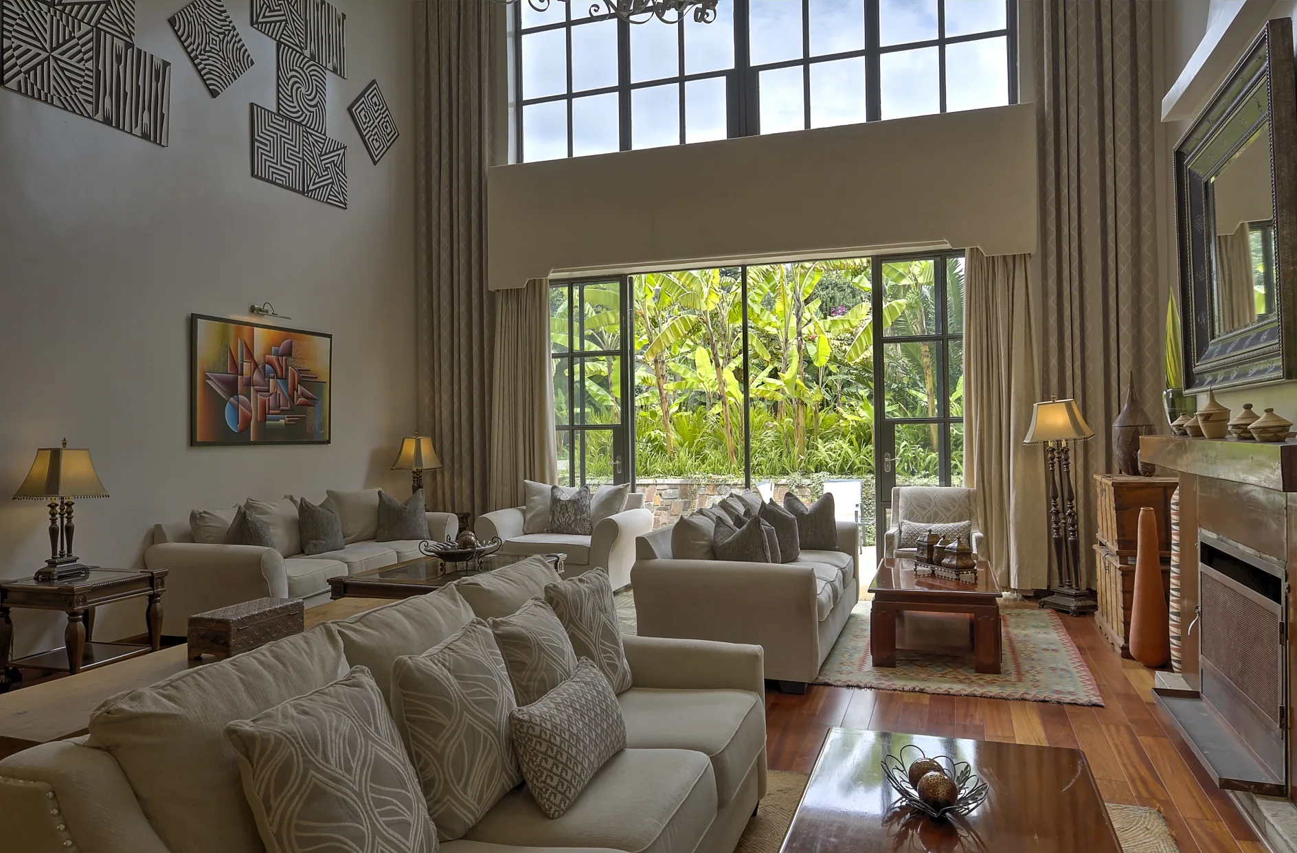 The manor's sitting room opens onto views of the surrounding volcanic peaks.