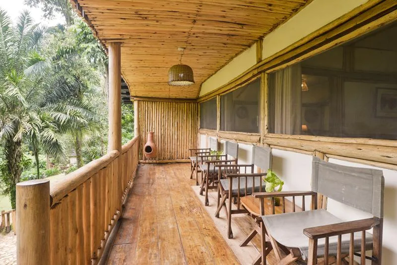 A chalet's private terrace overlooking the surrounding Bwindi forest.