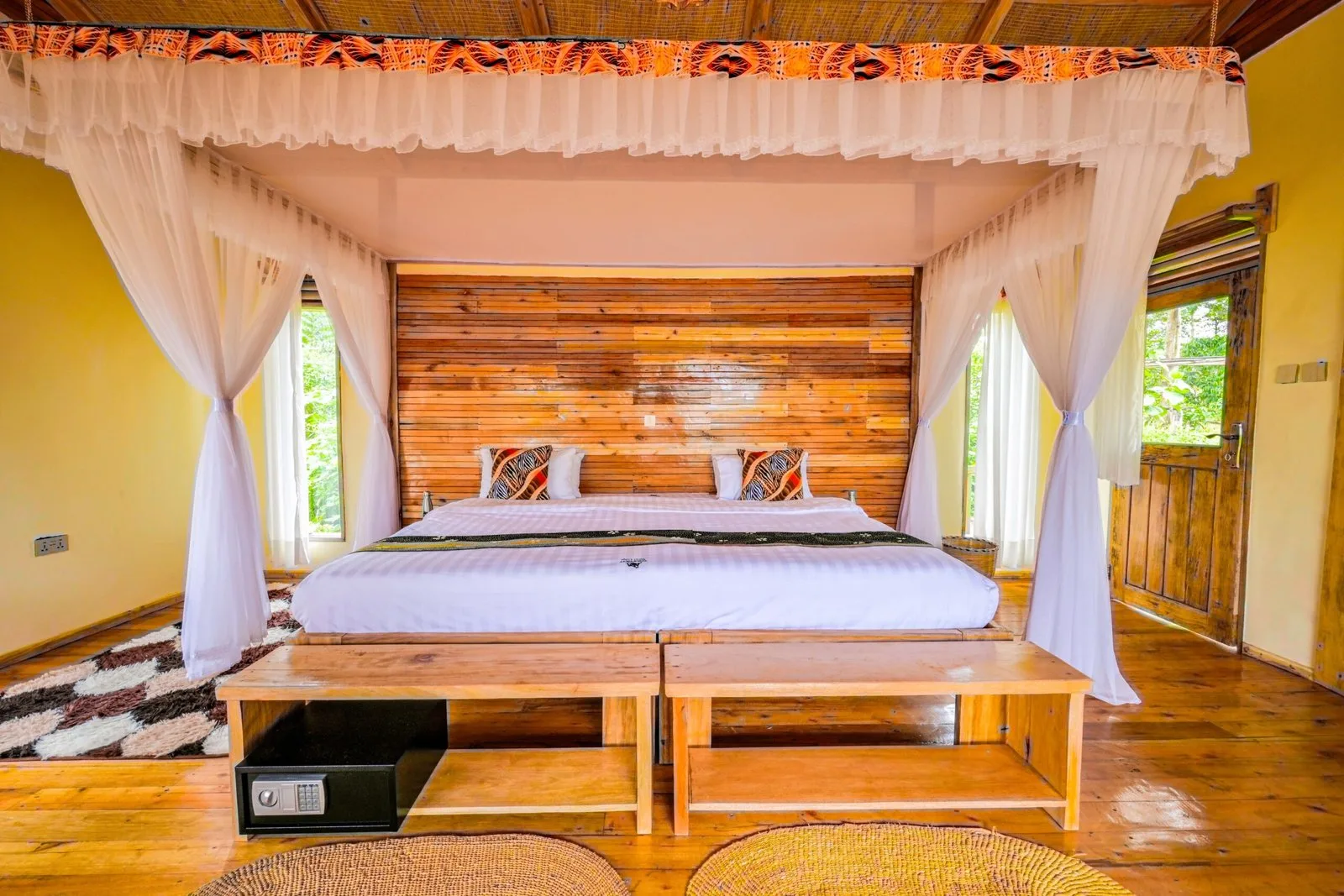 Spacious twin rooms combine local timber craftsmanship with forest views.
