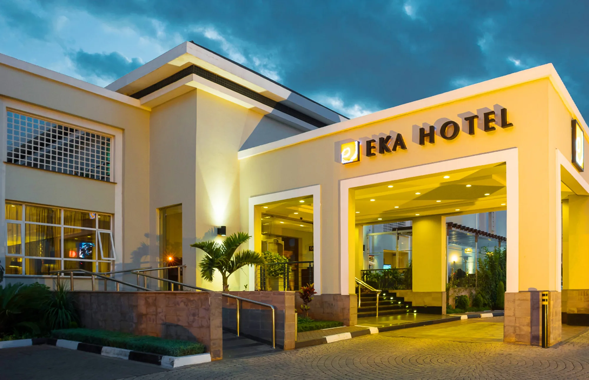 The hotel's entrance welcomes guests just minutes from JKIA airport.