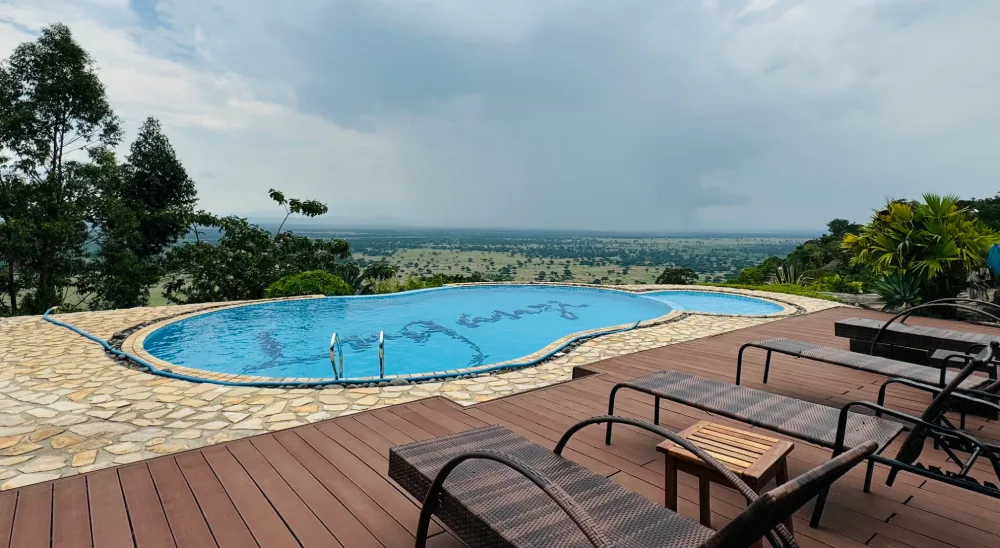 Poolside deck with panoramic views across the national park