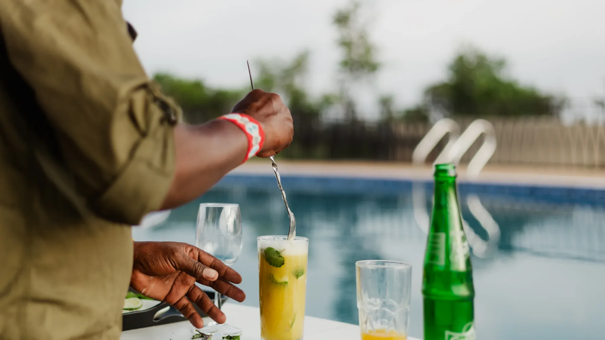 The pool bar keeps drinks flowing through the afternoon heat.