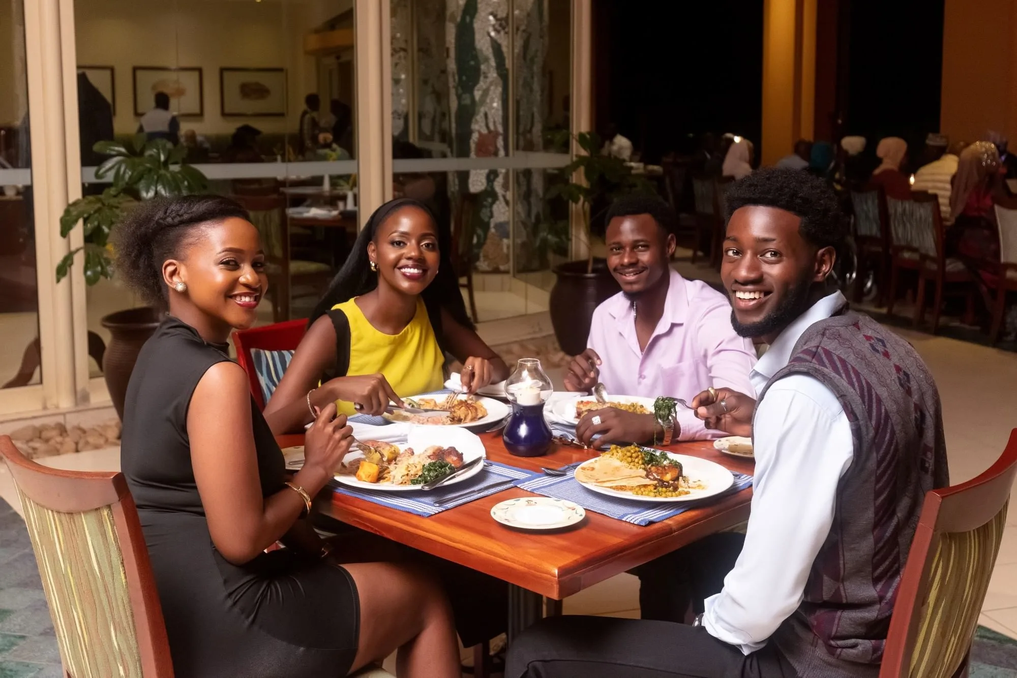 Dining with views across the hotel's landscaped water gardens