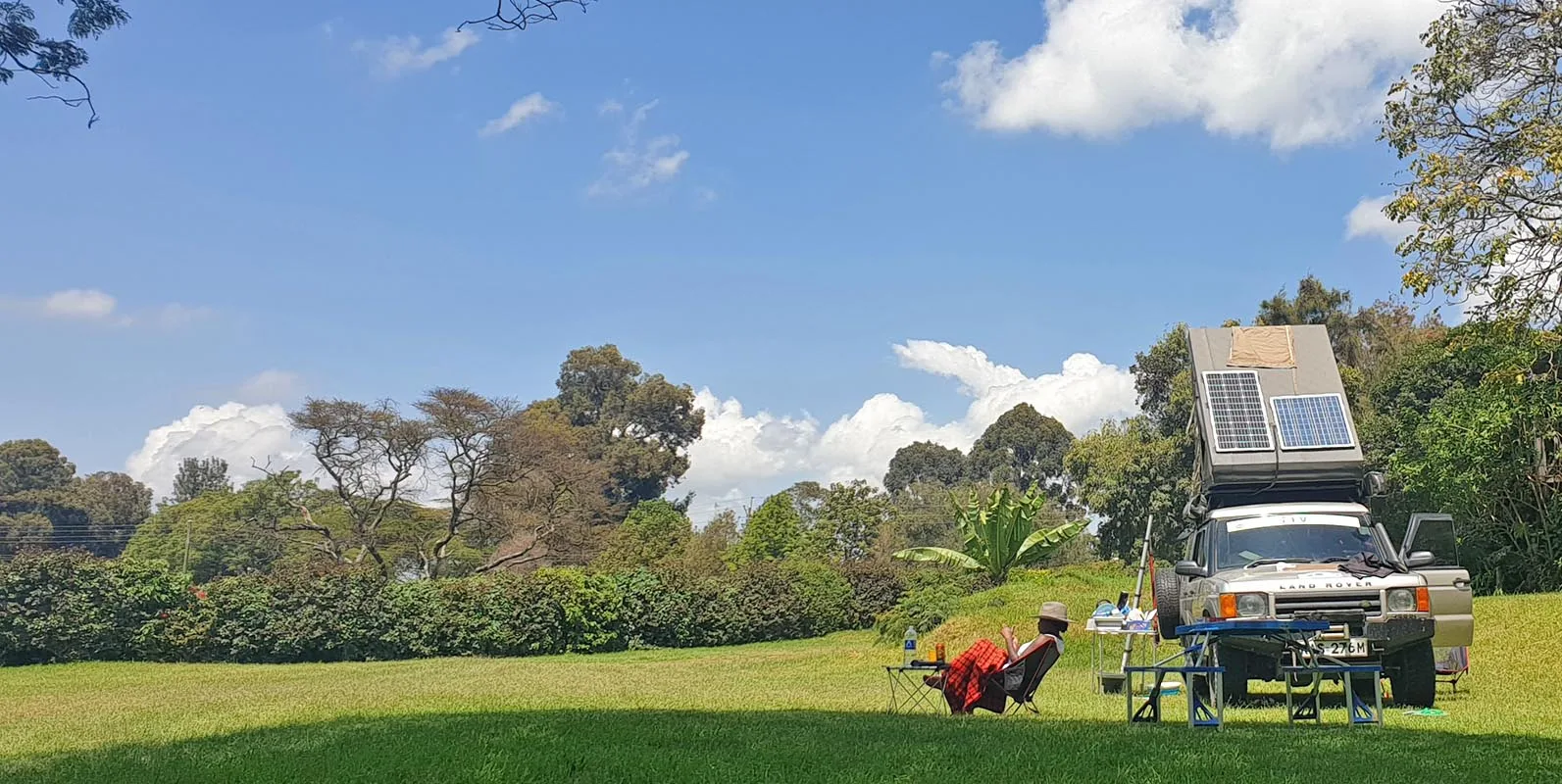 Overland camping on landscaped grounds