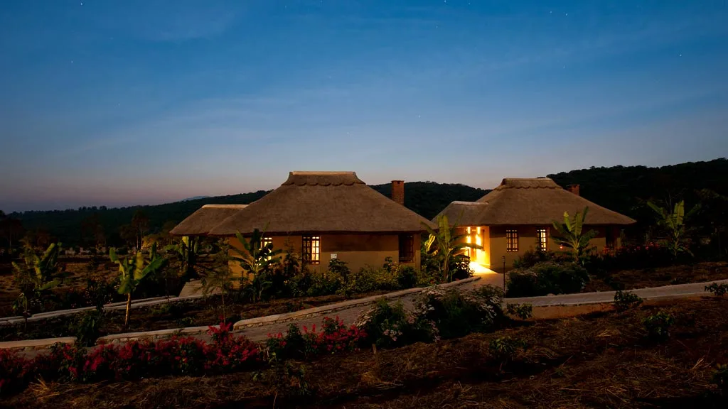 Garden cottages at dusk