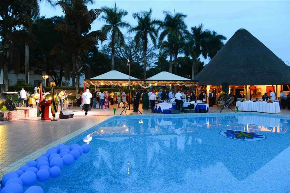 The pool deck transformed for an evening reception