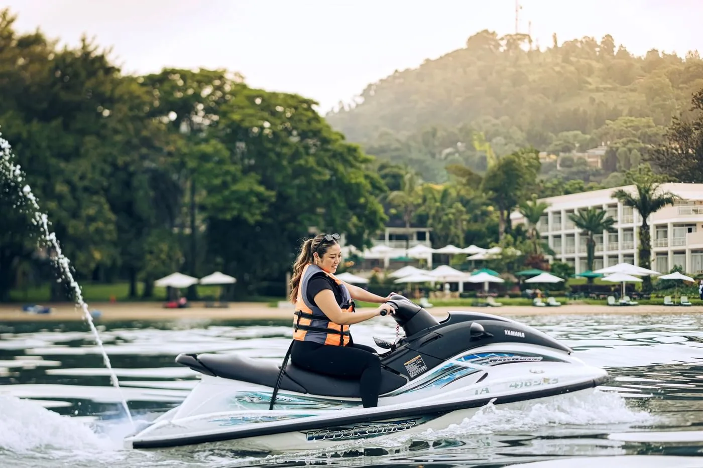 Jet skiing, one of several water sports offered on Lake Kivu.