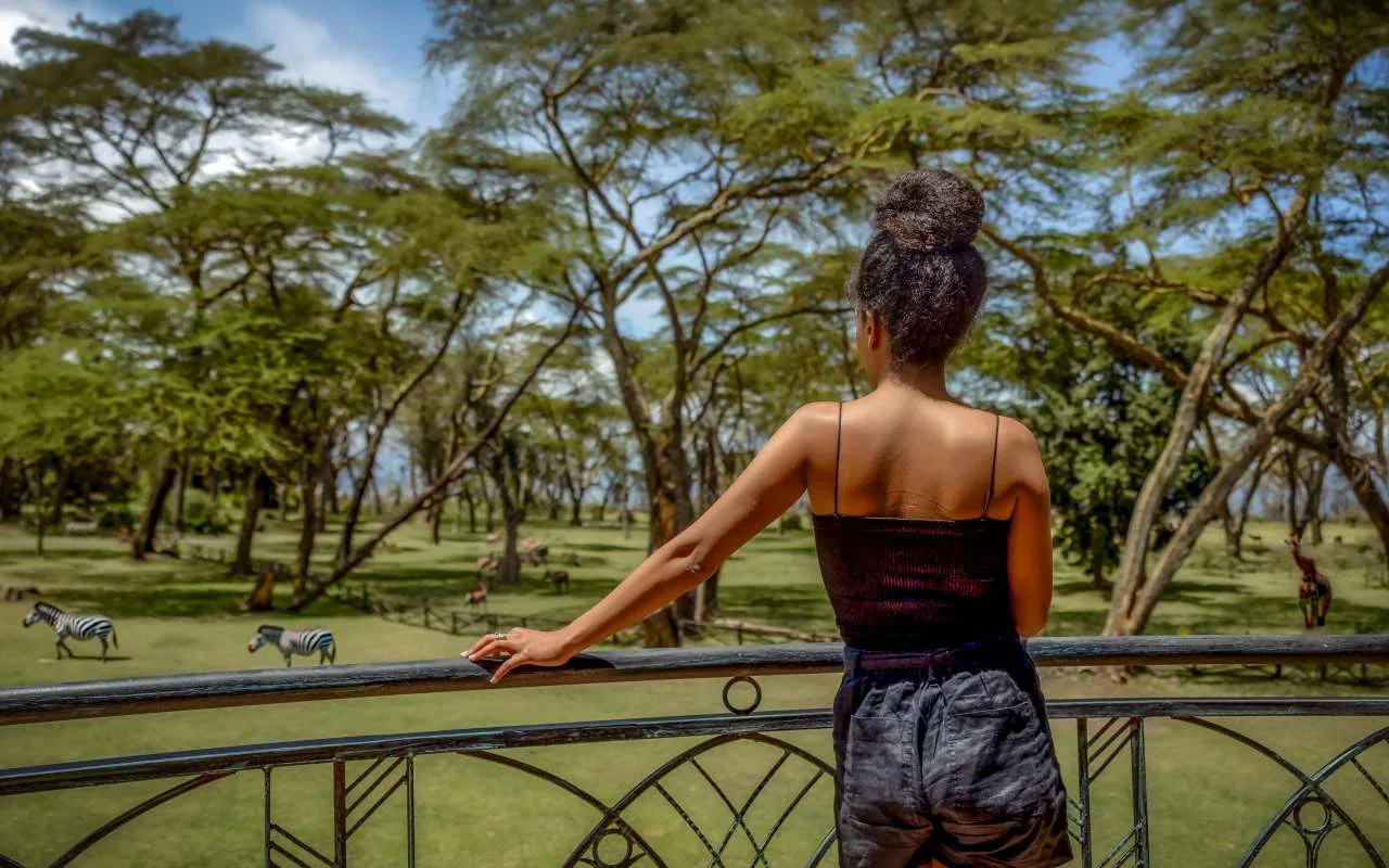 Wildlife roams right up to the guest room balconies overlooking Lake Naivasha's shoreline