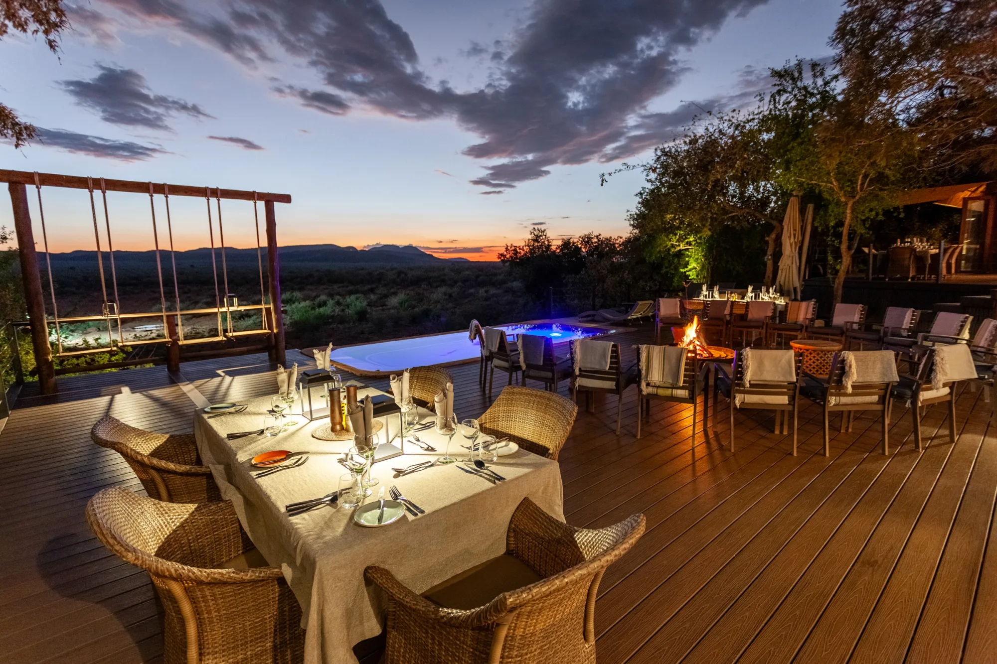 Open-air lodge dining