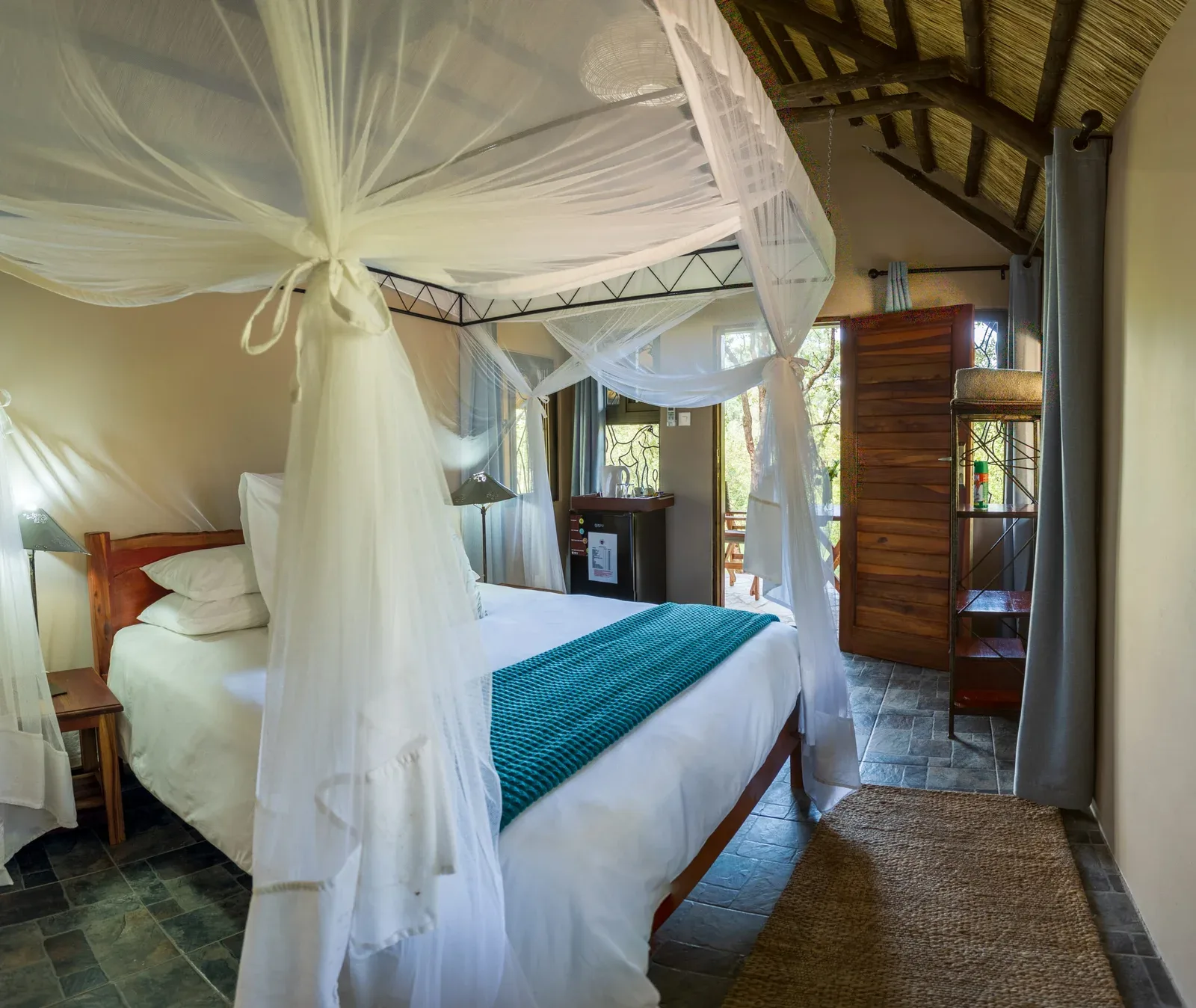 Mosquito-netted double room