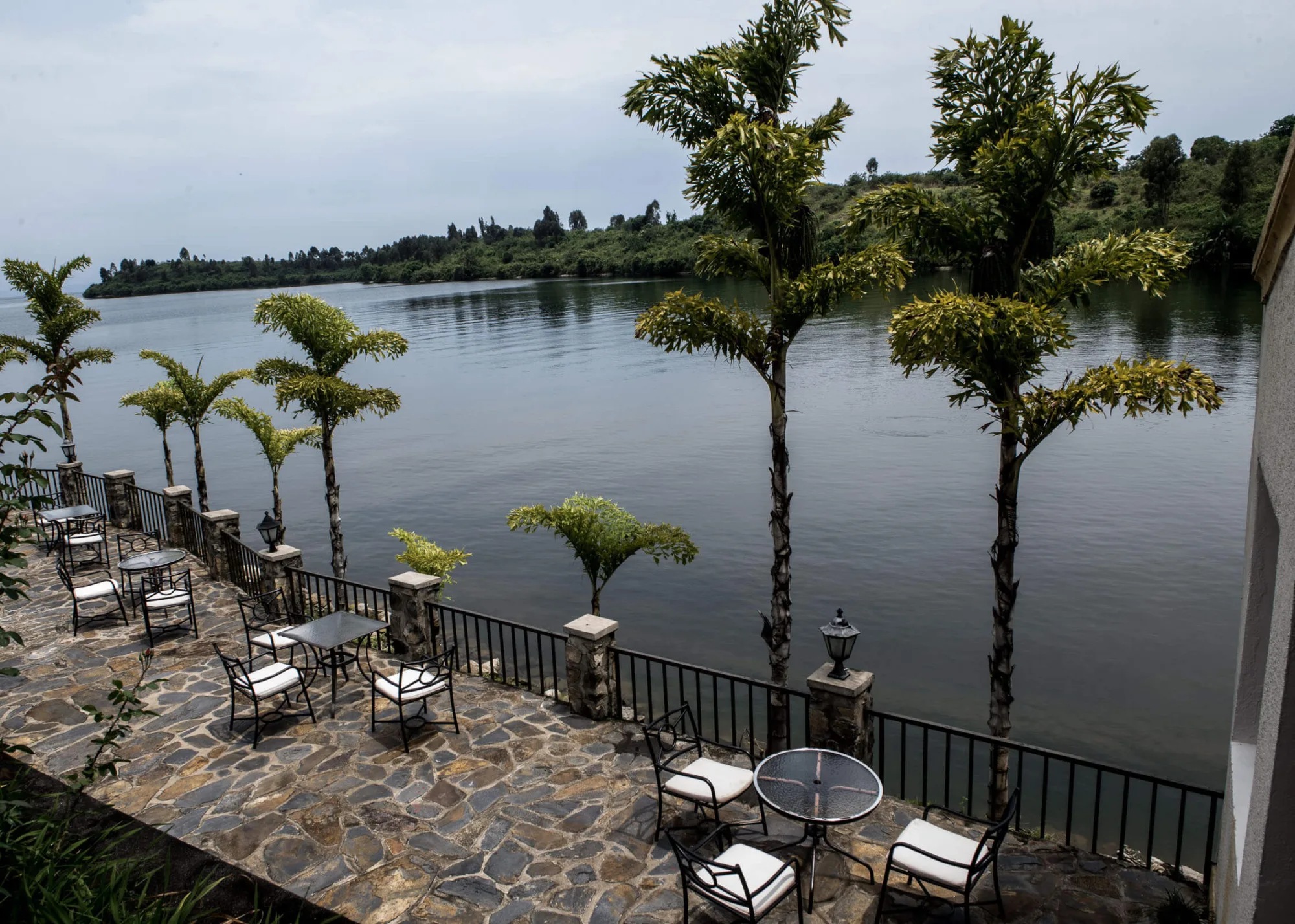 Lakefront stone terrace