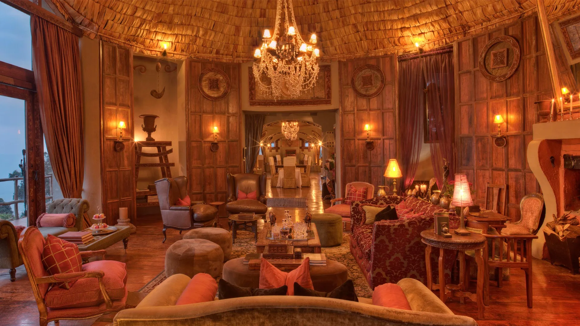 Each of the lodge's three camps has its own domed lounge, warmed by an open fireplace.