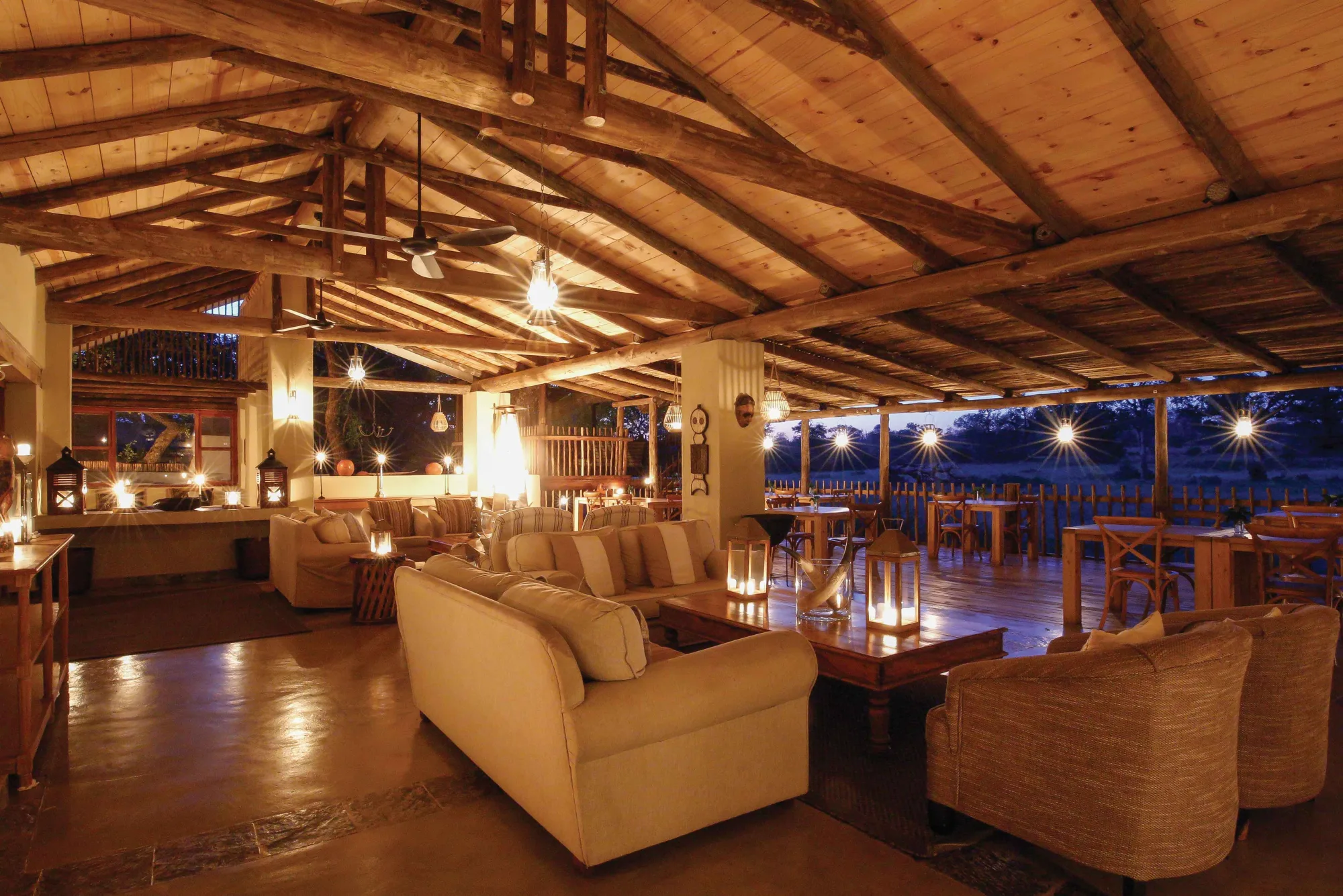Lantern-lit lounge and deck