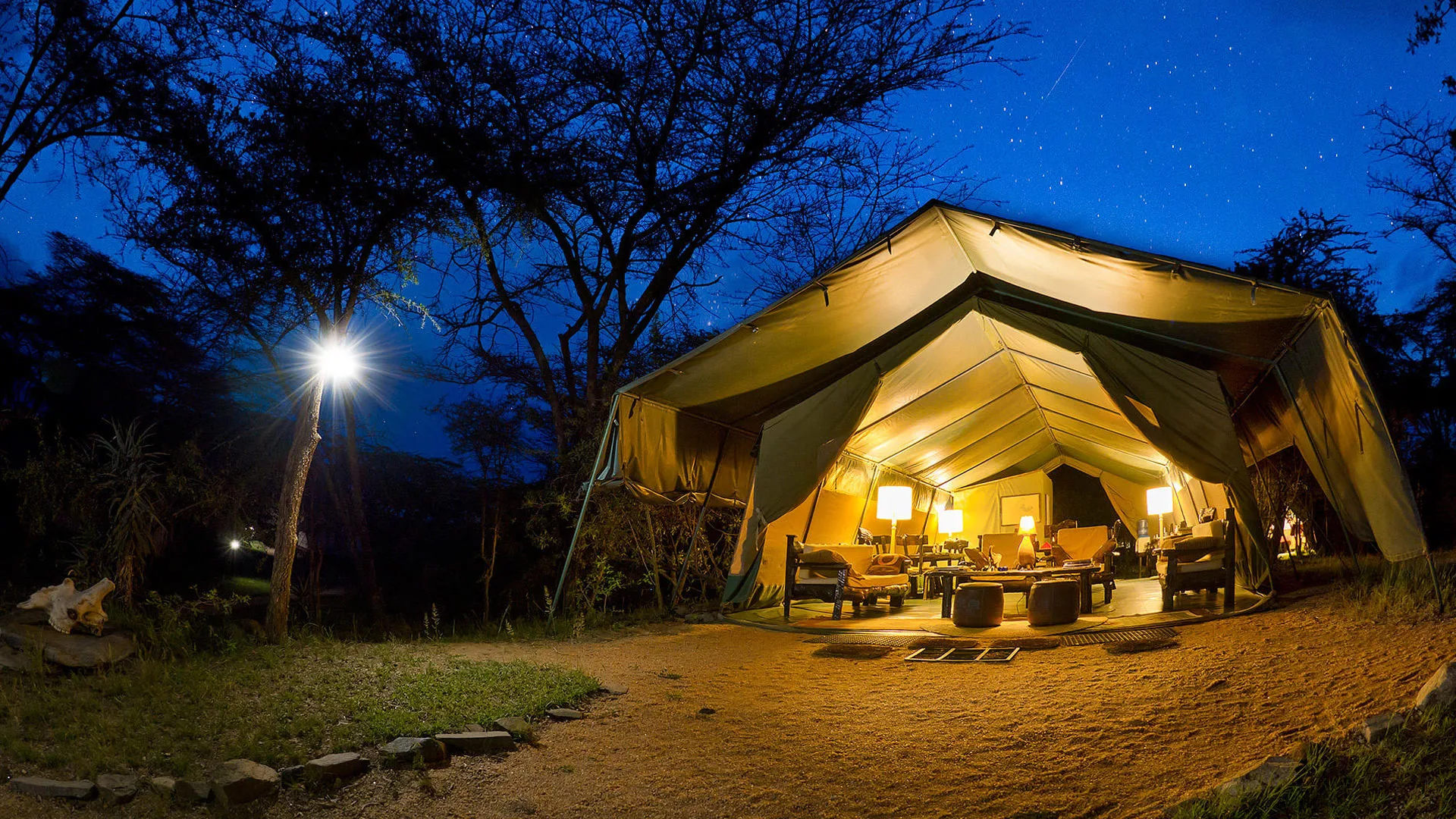 Camp lounge after dark