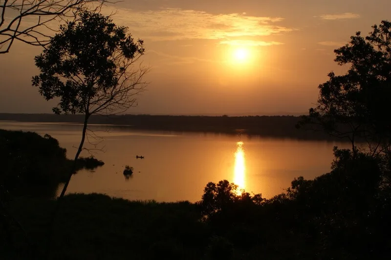 Golden sunset over the Kazinga Channel, moments from the lodge