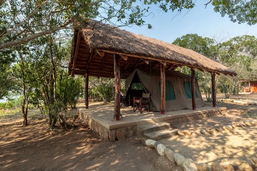 Non-self-contained safari tent with its own sitting area