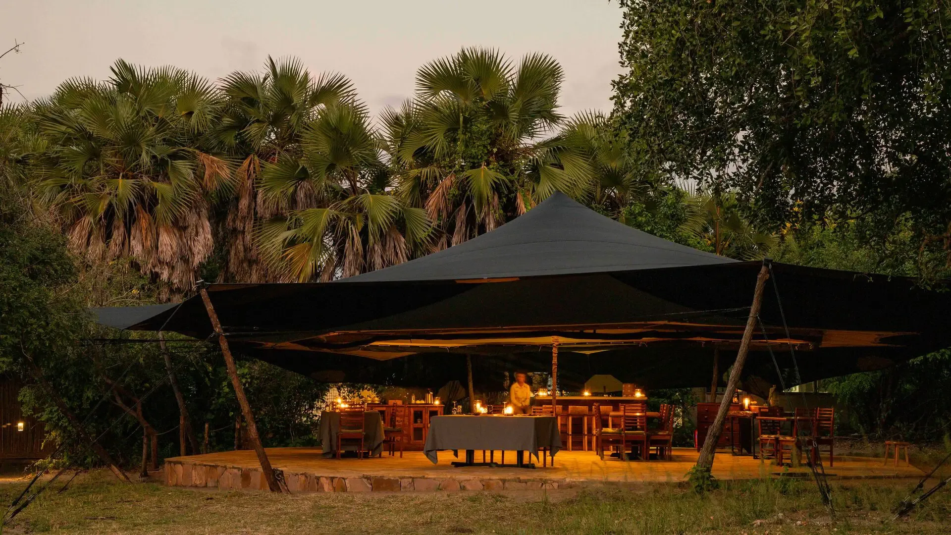 Dining pavilion at dusk