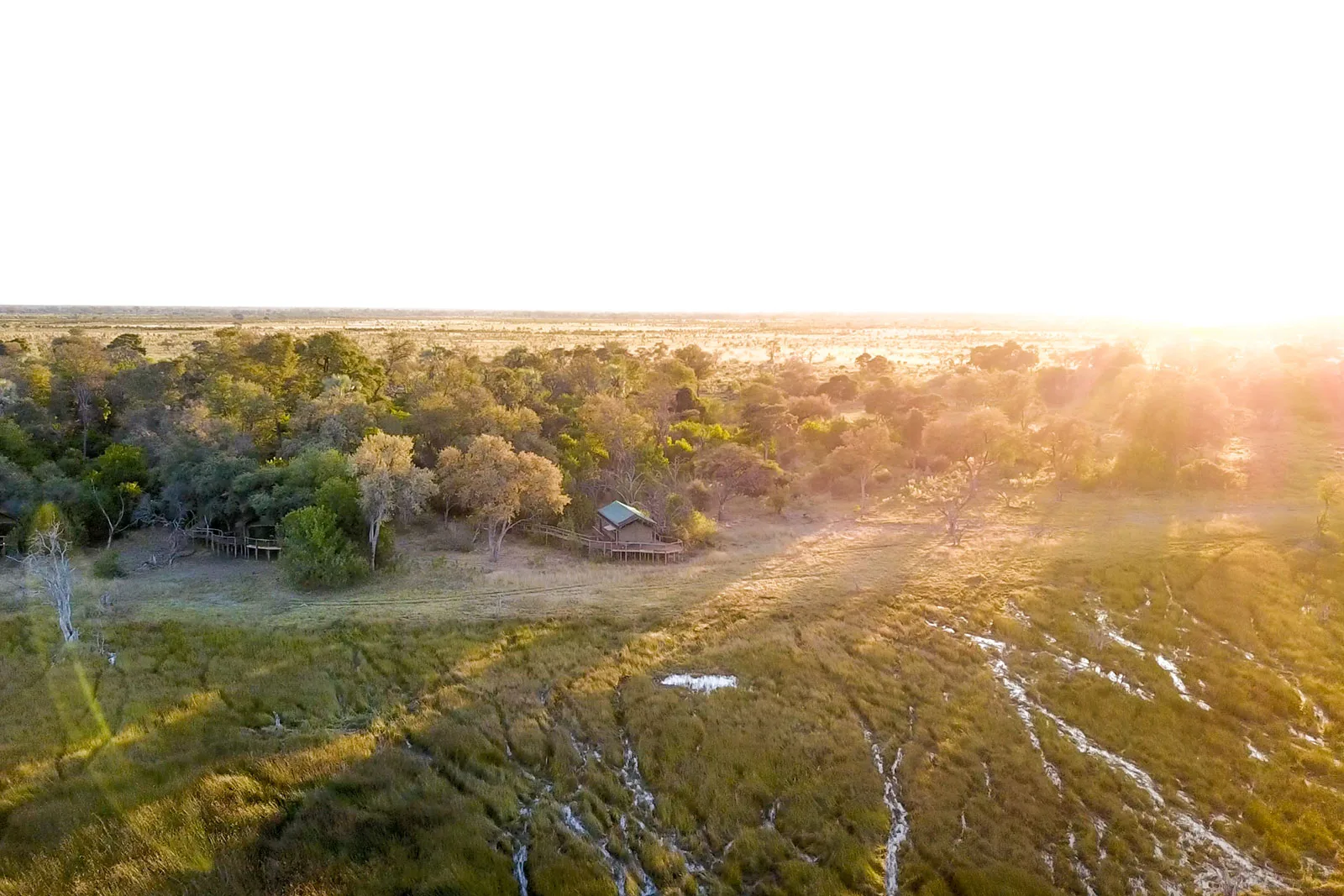 Camp and floodplain at sunset