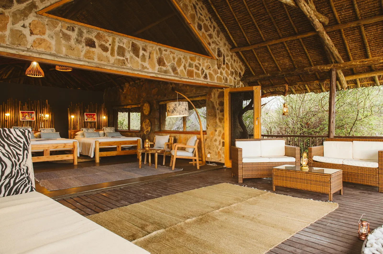 Stone banda opening onto its deck