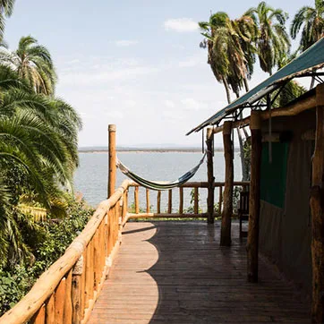 Shaded lake-view veranda