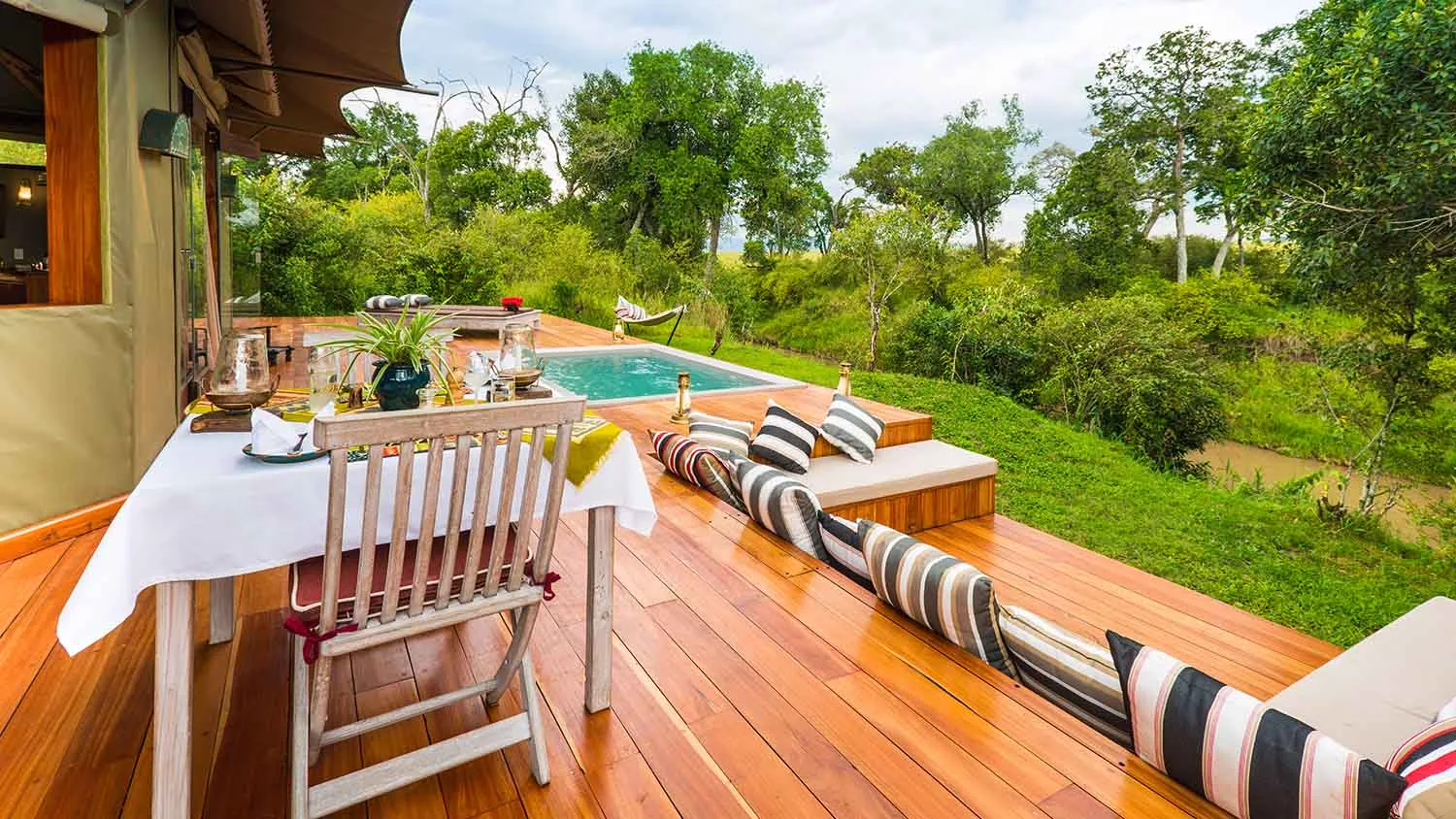 Private deck overlooking the riverbank