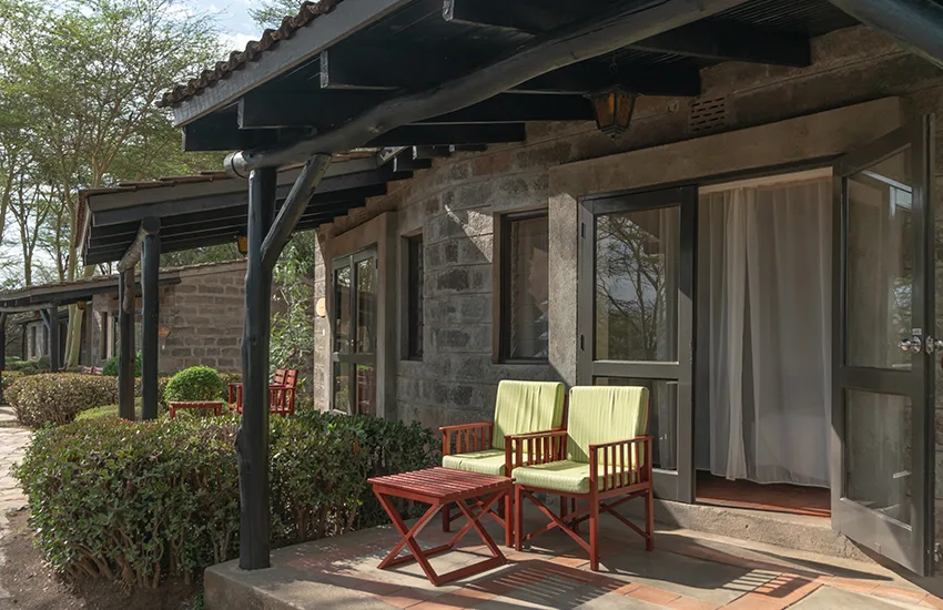 All 65 chalet-style rooms and suites open onto a private garden or lake-view patio.