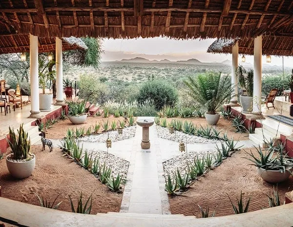Open-air lodge courtyard