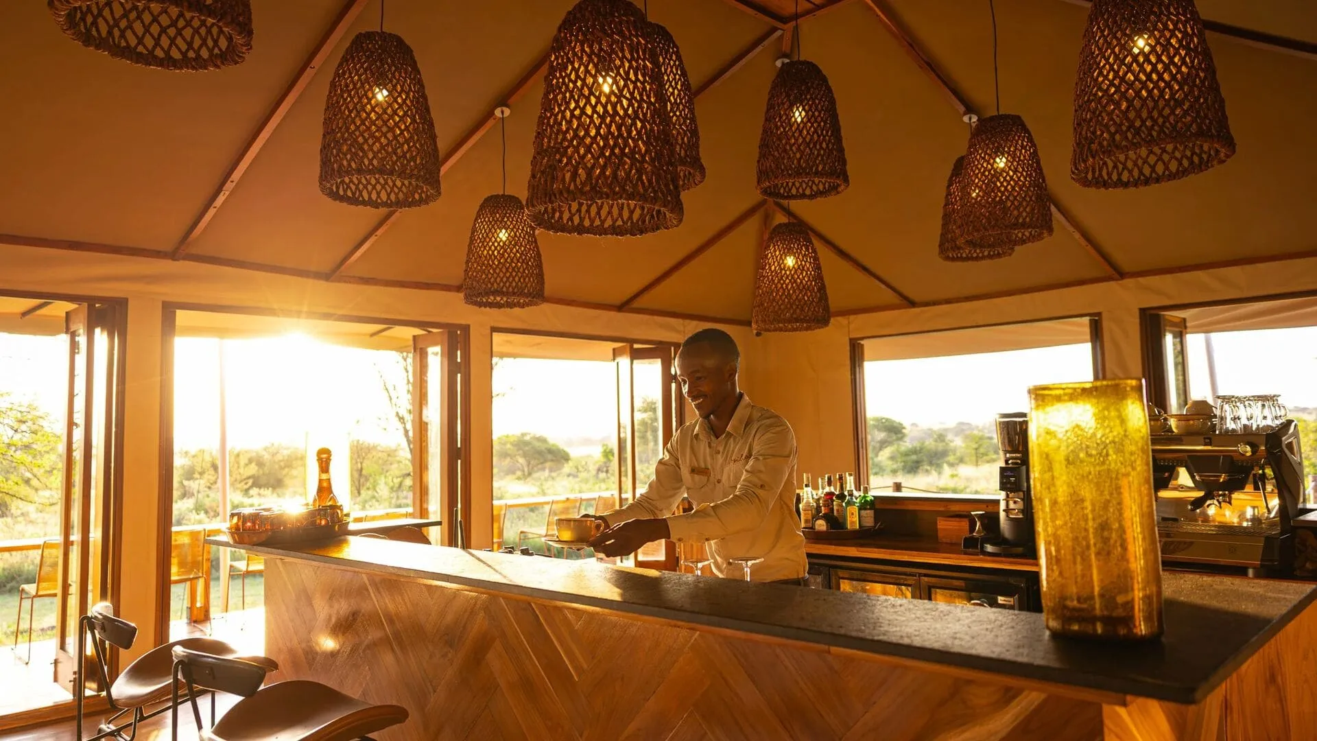 Camp bar at golden hour