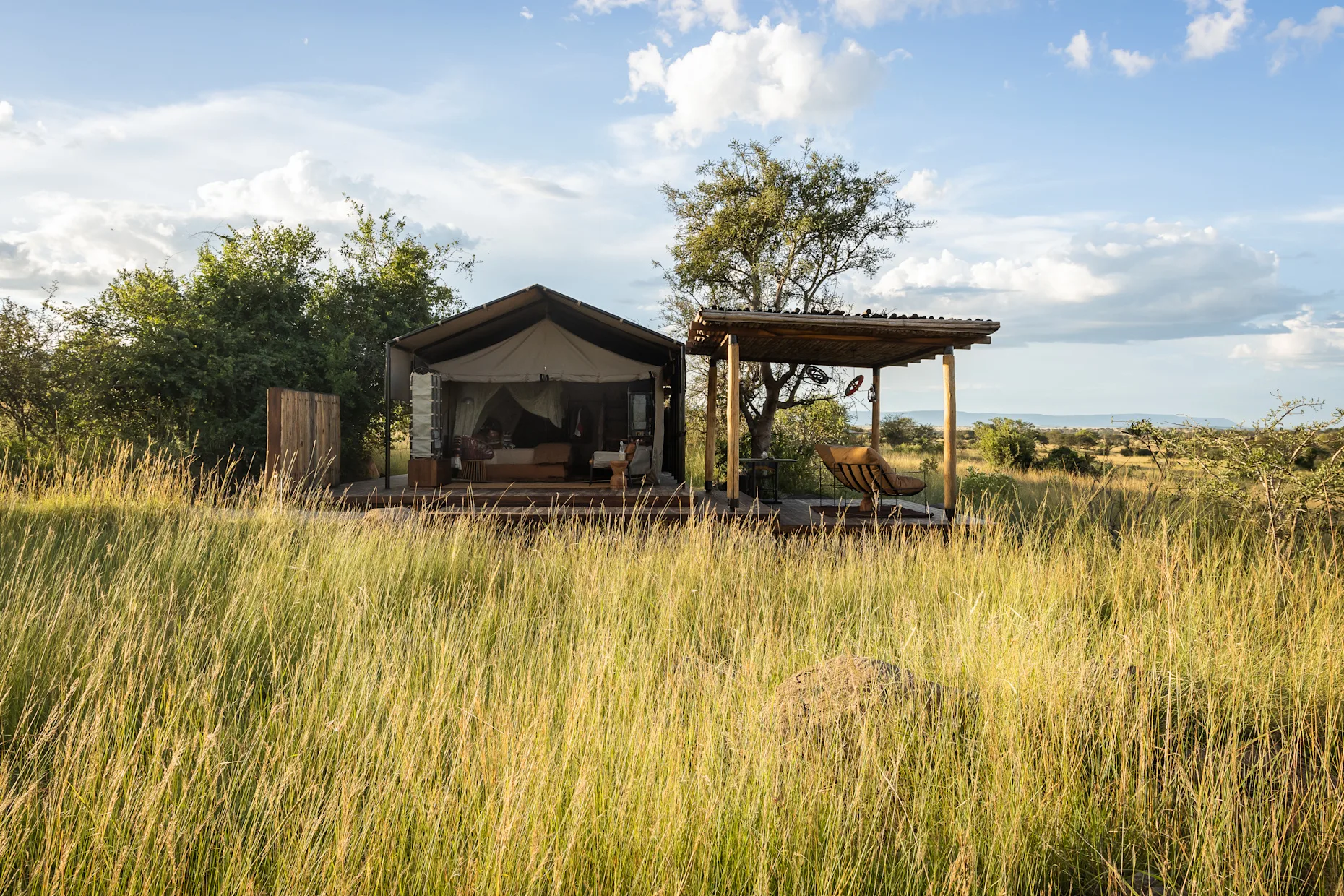 One of six suites, raised on a private deck above the riverbank.