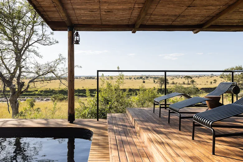 The camp pool sala, used for al fresco dining and daytime relaxation.