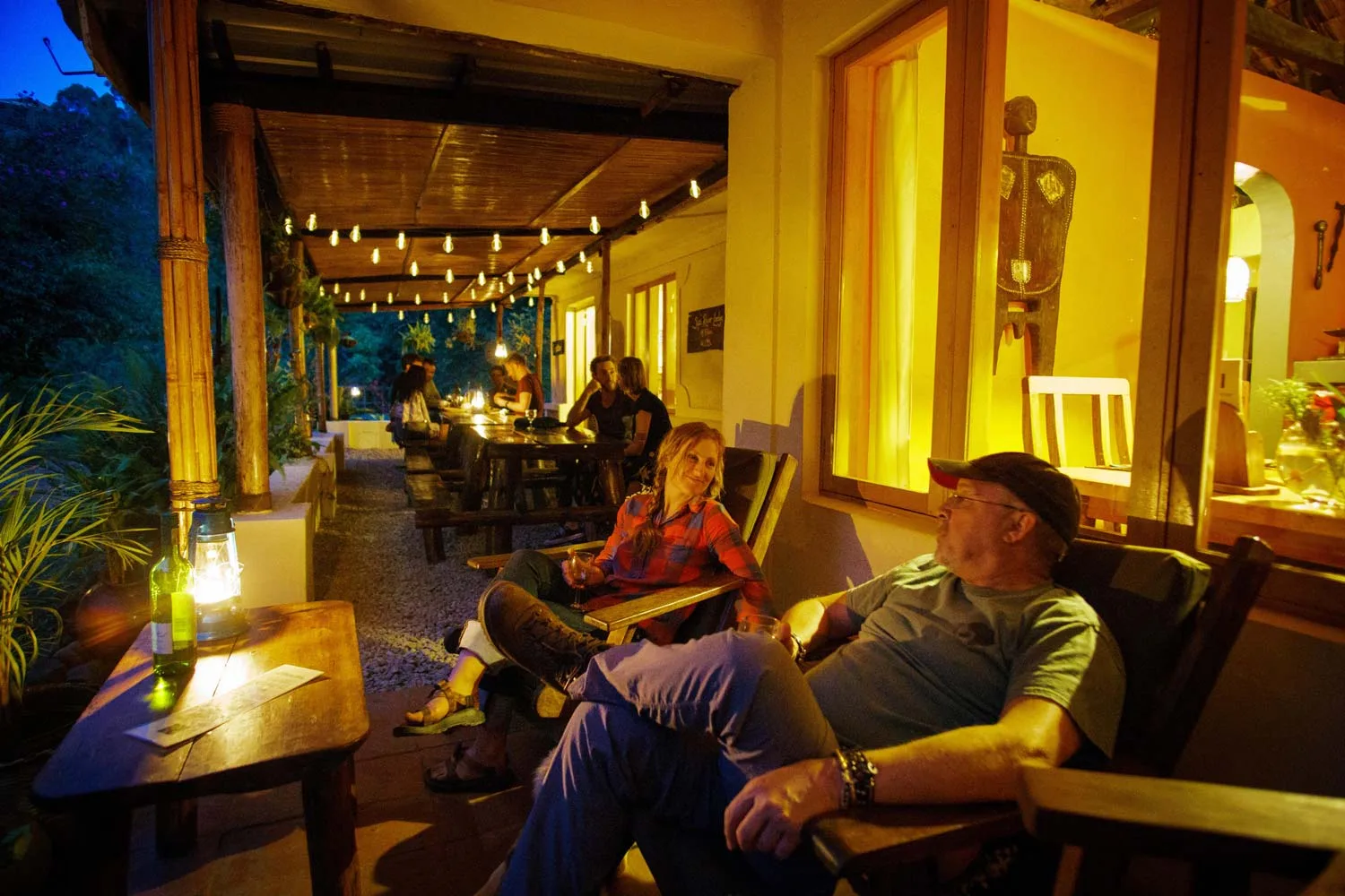 Lodge veranda at night