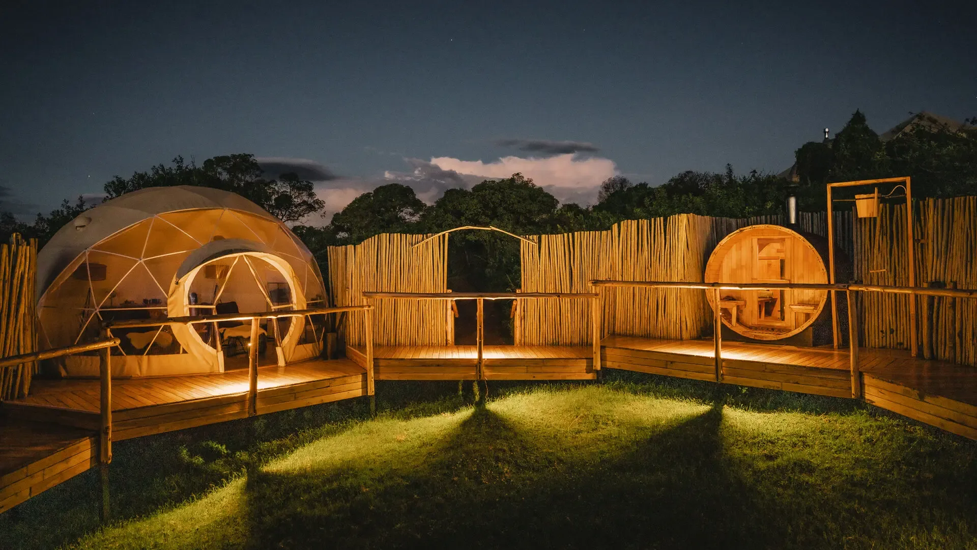 The camp's spa dome offers sauna and treatments after a day exploring the crater highlands.