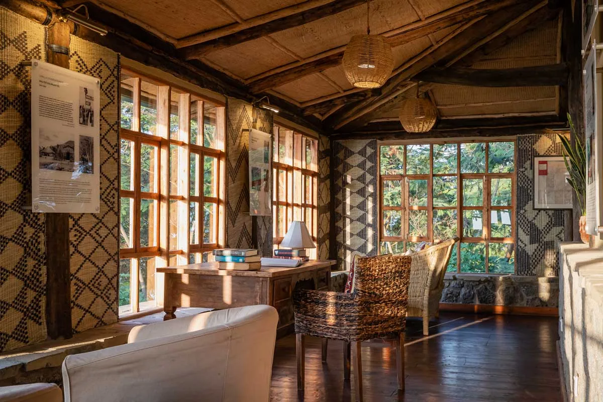 The Dian Fossey Map Room, a lounge dedicated to the region's gorilla conservation history.