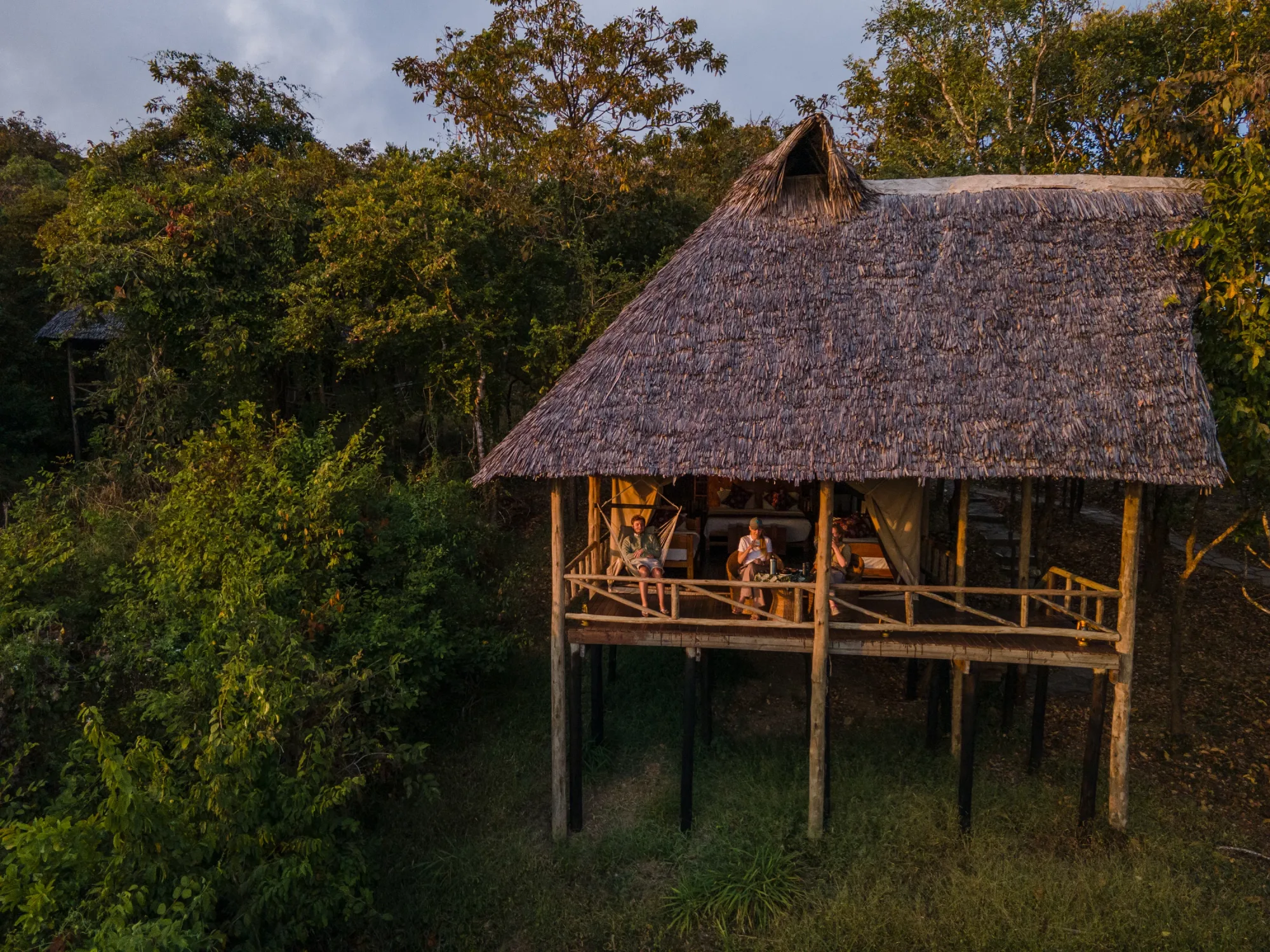 Guest tent raised on a wooden deck