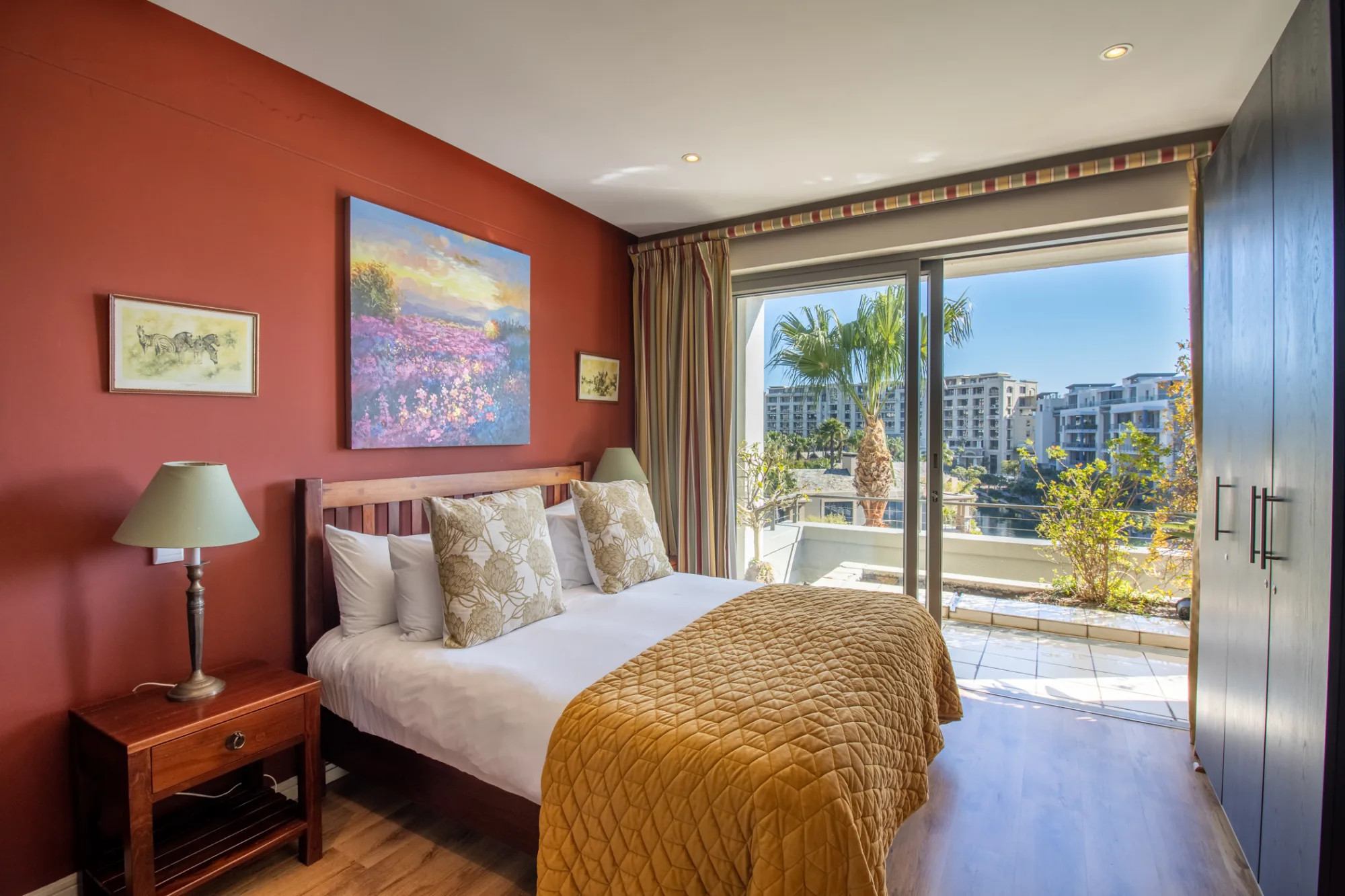 Marina-facing apartment bedroom
