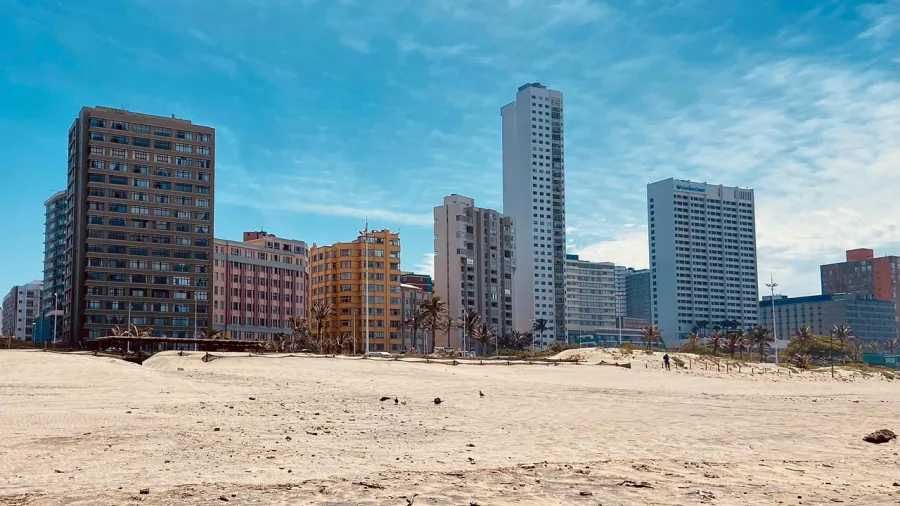 Hotels behind the sand of South Beach, Durban