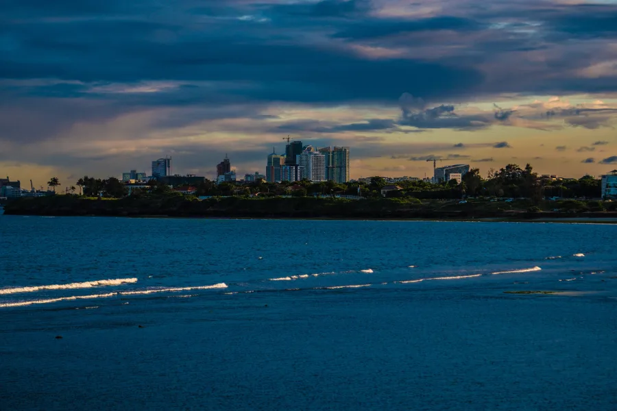 The Dar es Salaam skyline across the water