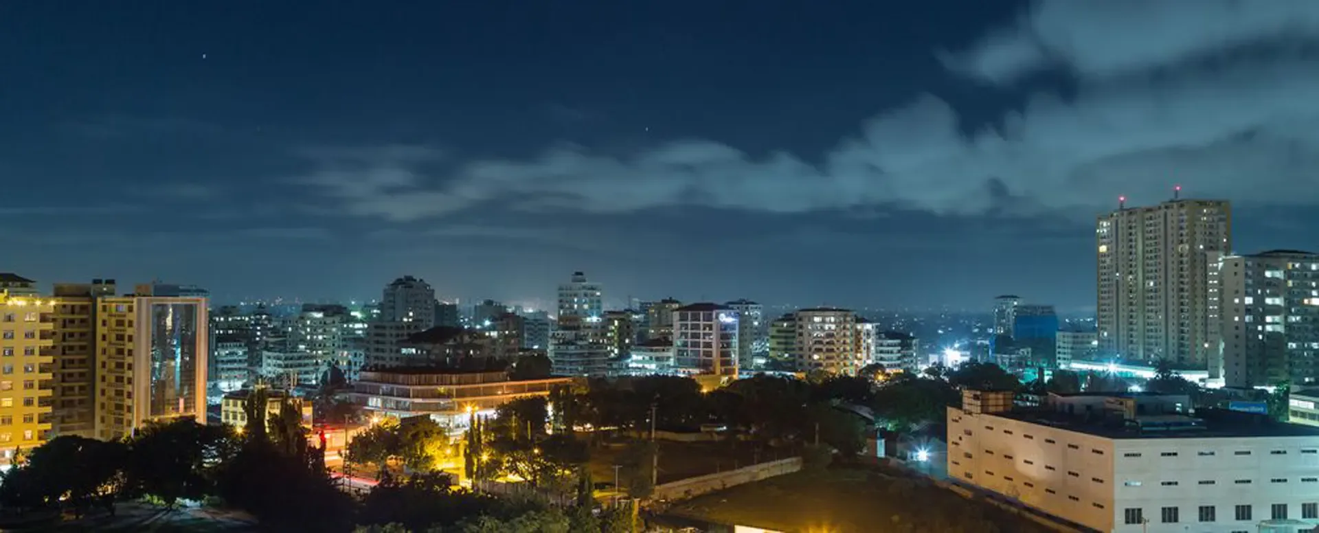 City lights after dark, the quiet close to a Tanzania safari day.
