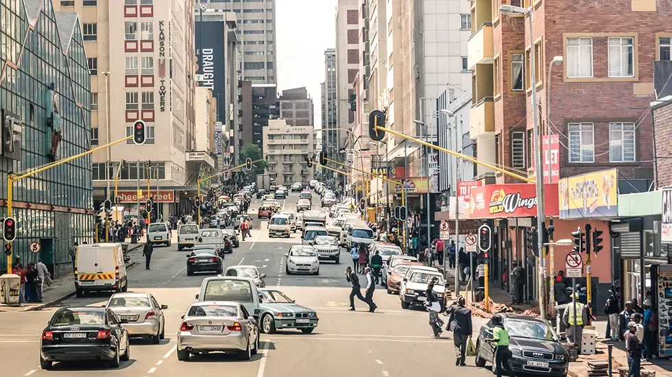 Johannesburg city traffic on a busy downtown street
