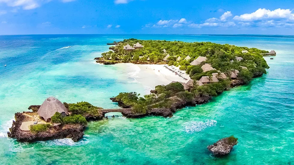 Turquoise water and white sand at a resort on the Kenyan Coast.