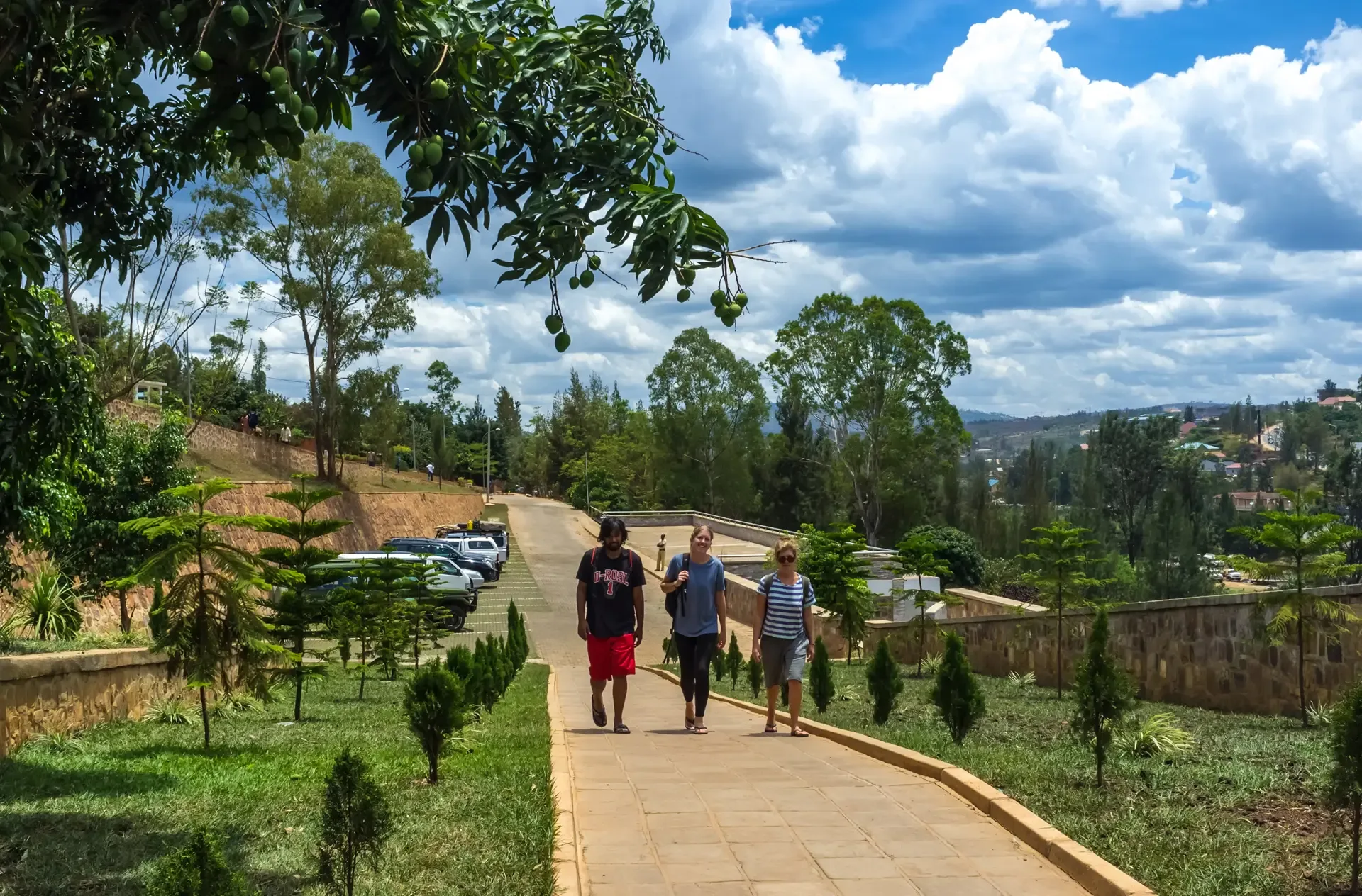 Visitors walking the grounds of the Kigali Genocide Memorial in Kigali, Rwanda.