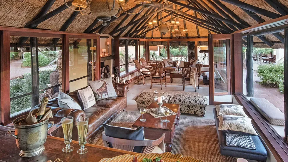 Champagne on ice in the lounge at Kings Camp, Timbavati Private Nature Reserve, South Africa.