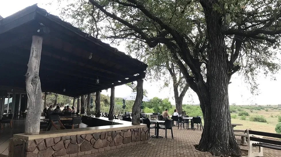Shaded terrace at Letaba Rest Camp, looking out over the bushveld.