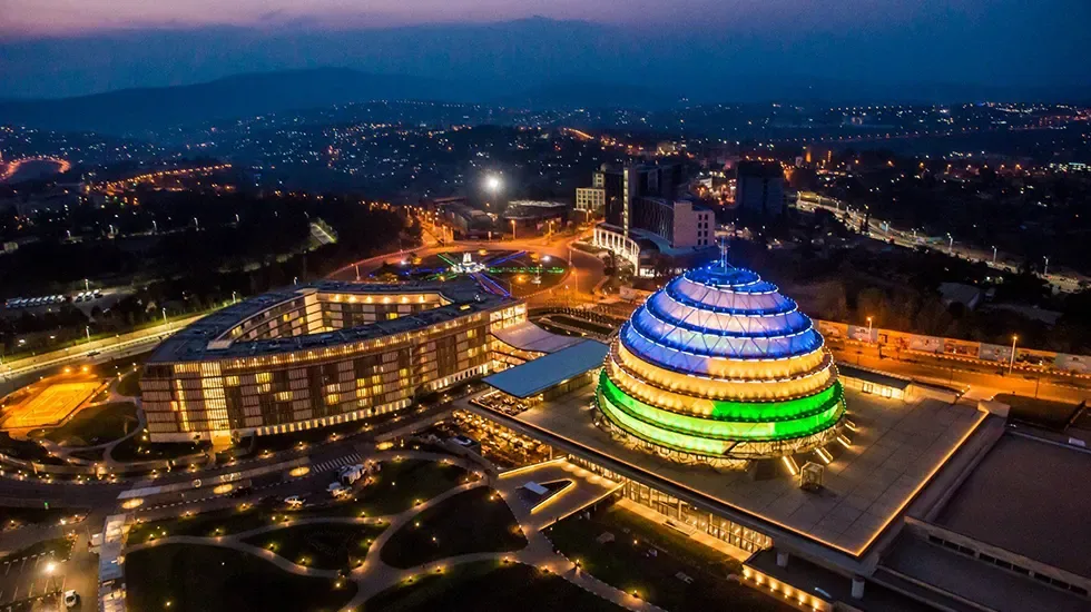 Evening lights over Kigali, Rwanda, on the final night of the safari.