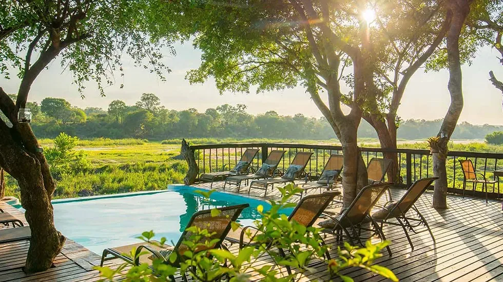 Morning light over the pool deck at Umkumbe Safari Lodge, Sabi Sands