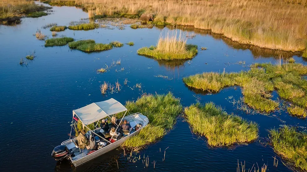 A guided boat cruise through the channels at Xakanaxa, Botswana